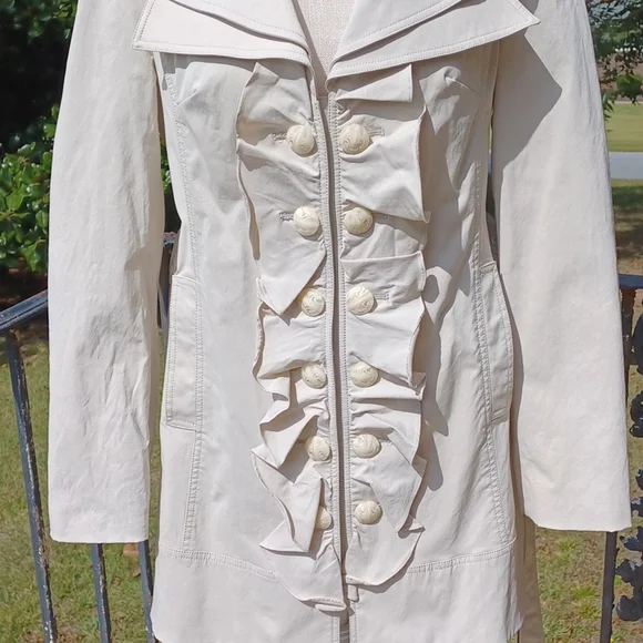 Kenar - Cream Multi Button Ruffled, Belted,Lined and Water Resist Jacket WS - Picture 7 of 16